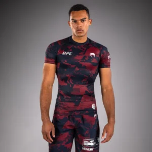 Men's UFC Zenith by Venum Burgundy Authentic Fight Week Performance Short Sleeve Rashguard