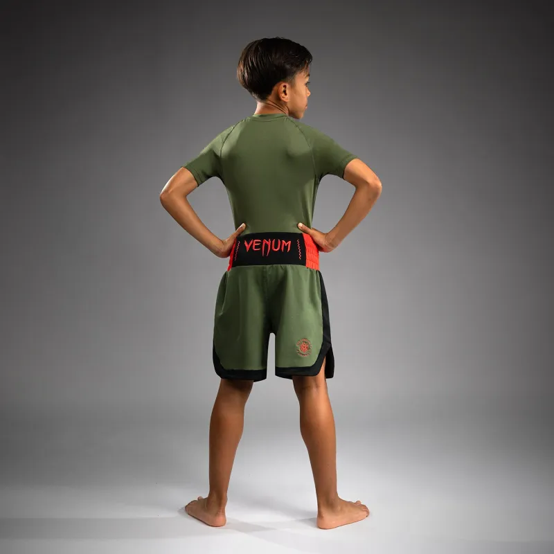 Venum Classic Kids Boxing Shorts - Army Green/Orange - Image 3