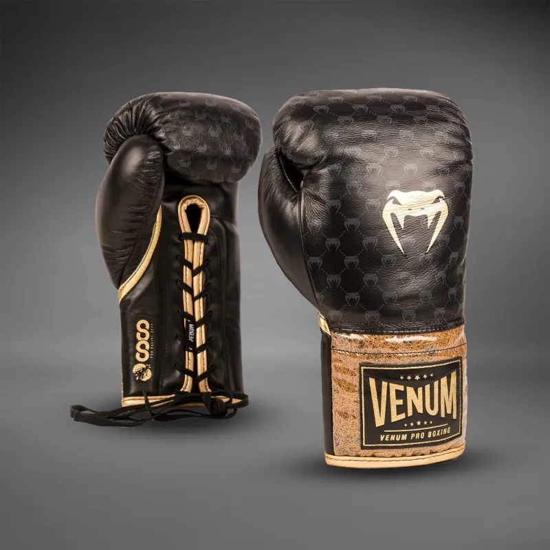 Venum Coco Monogram Pro Lace Up Boxing Gloves - Intense Black