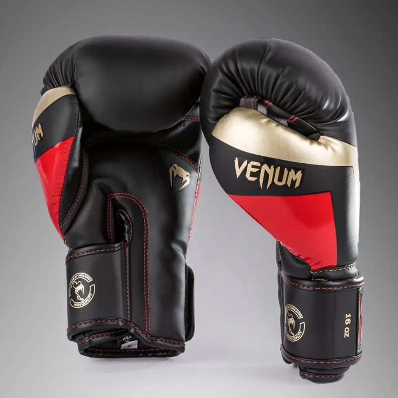 Venum Elite Boxing Gloves - Black/Gold/Red - Image 3
