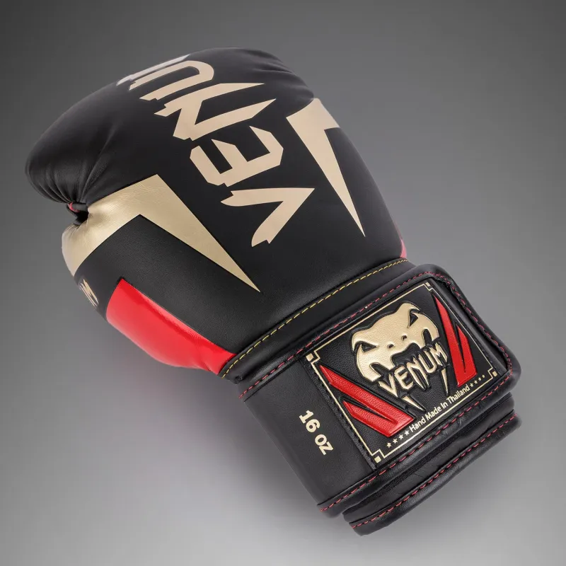 Venum Elite Boxing Gloves - Black/Gold/Red - Image 4