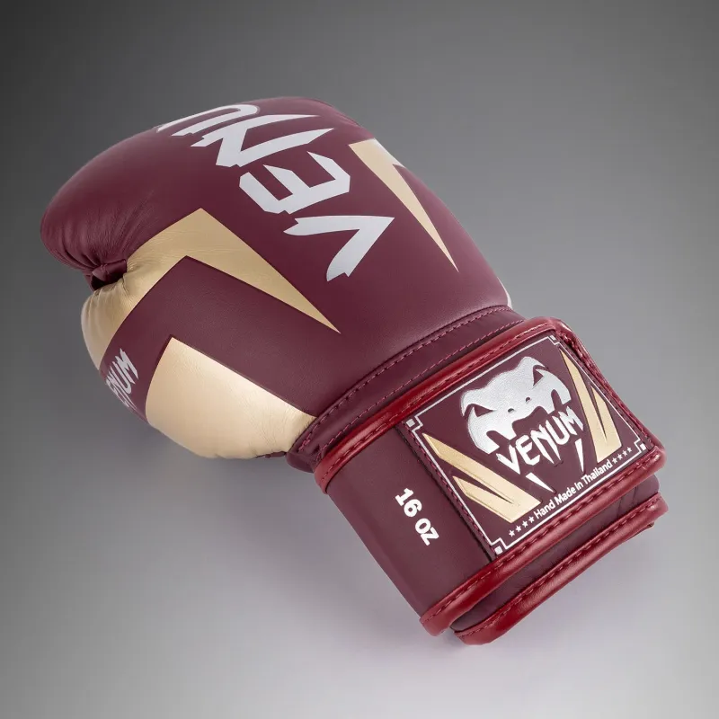 Venum Elite Boxing Gloves - Burgundy/Gold - Image 3