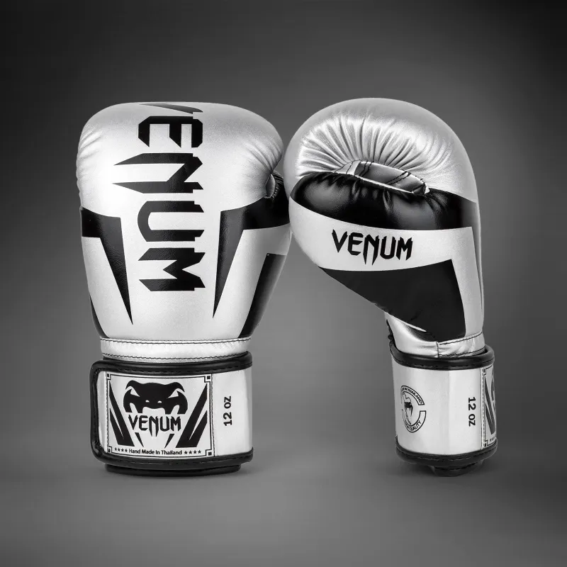 Venum Elite Boxing Gloves - Silver/Black - Image 2