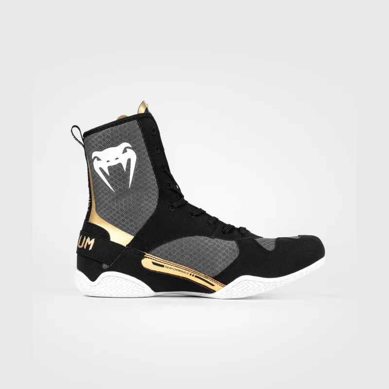 Venum Elite Boxing Shoes - Black/White/Gold - Image 3