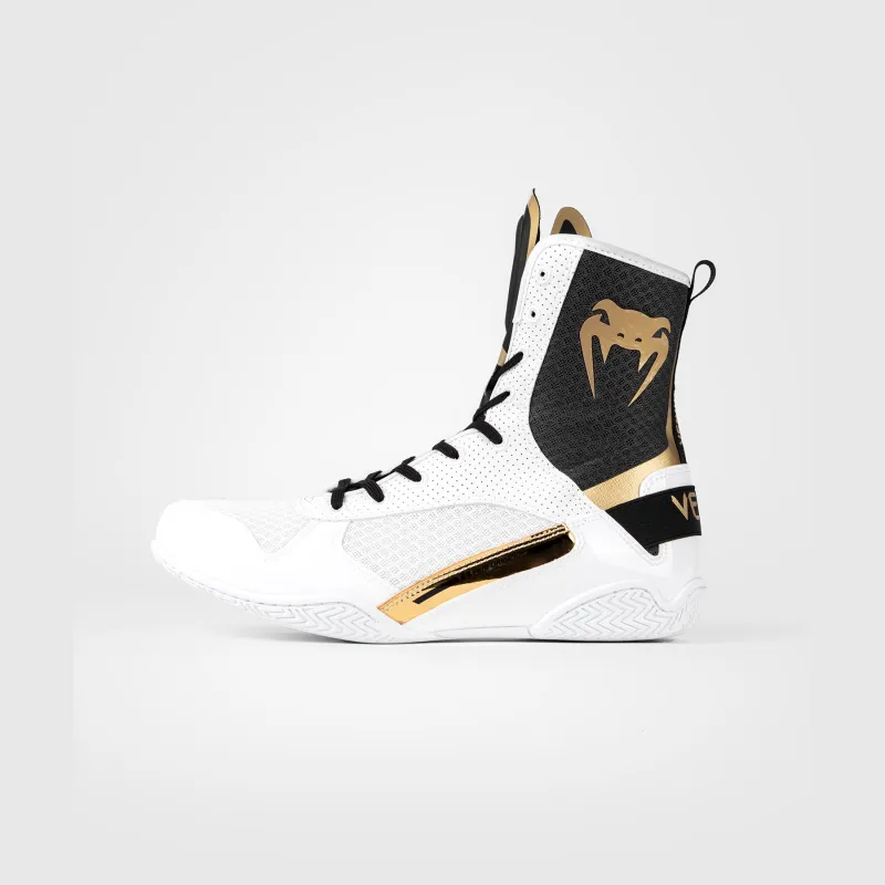 Venum Elite Boxing Shoes - White/Black/Gold - Image 2