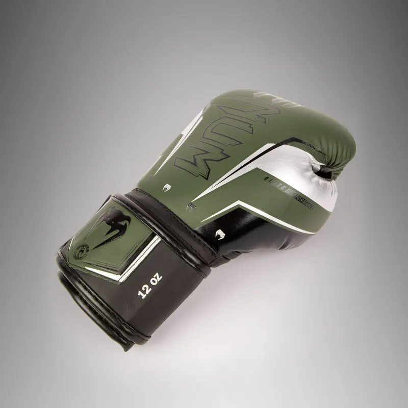 Venum Elite Evo Boxing Gloves - Khaki/Silver - Image 3