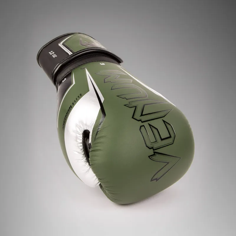 Venum Elite Evo Boxing Gloves - Khaki/Silver - Image 4
