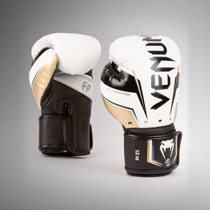 Venum Elite Evo Boxing Gloves - White/Gold