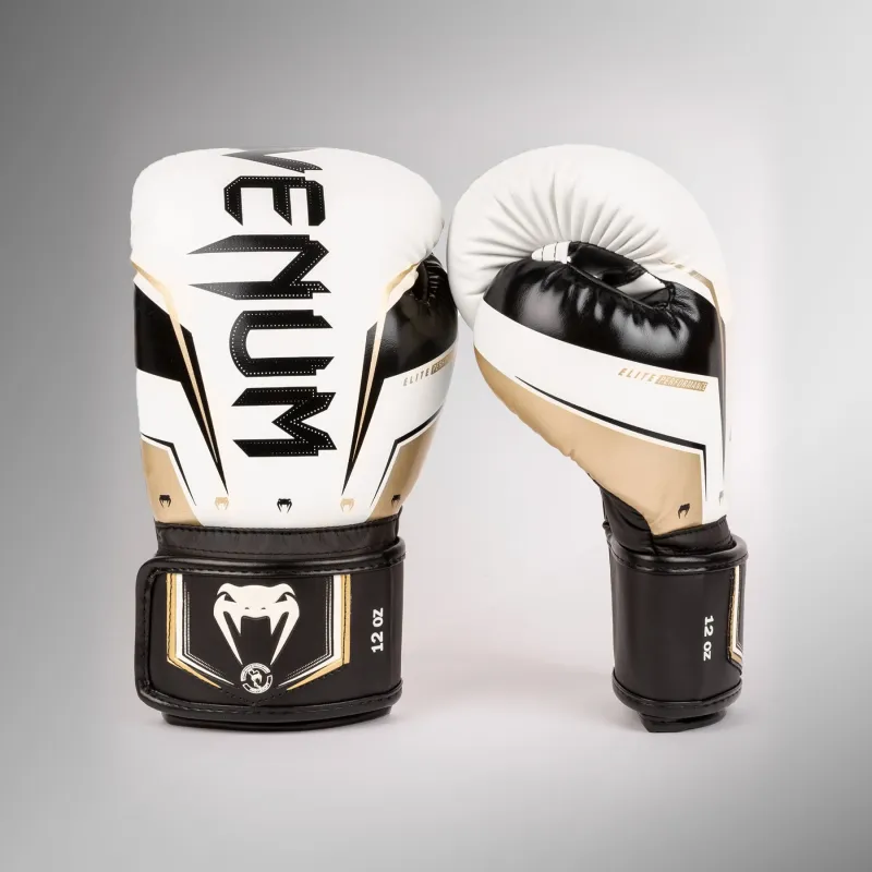 Venum Elite Evo Boxing Gloves - White/Gold - Image 2