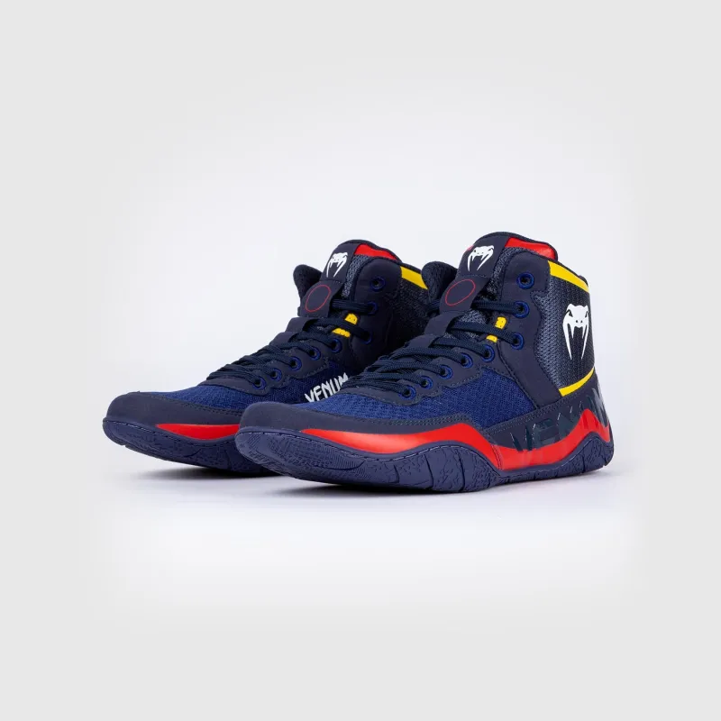 Venum Elite Wrestling Shoes - Blue/Yellow
