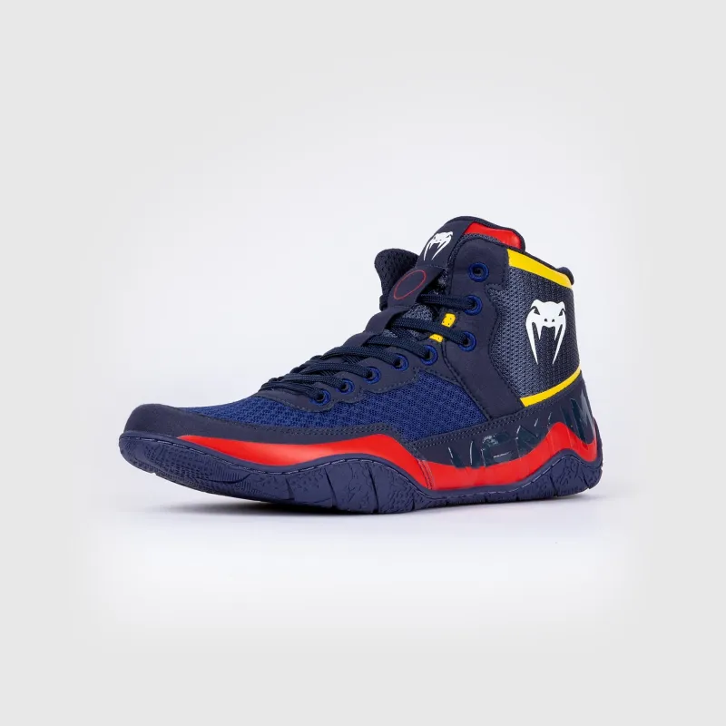 Venum Elite Wrestling Shoes - Blue/Yellow - Image 3