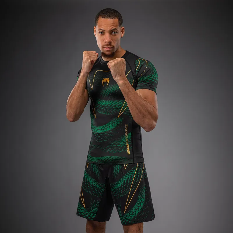 Venum Matupa Short Sleeve Rashguard - Black/Green/Gold - Image 2