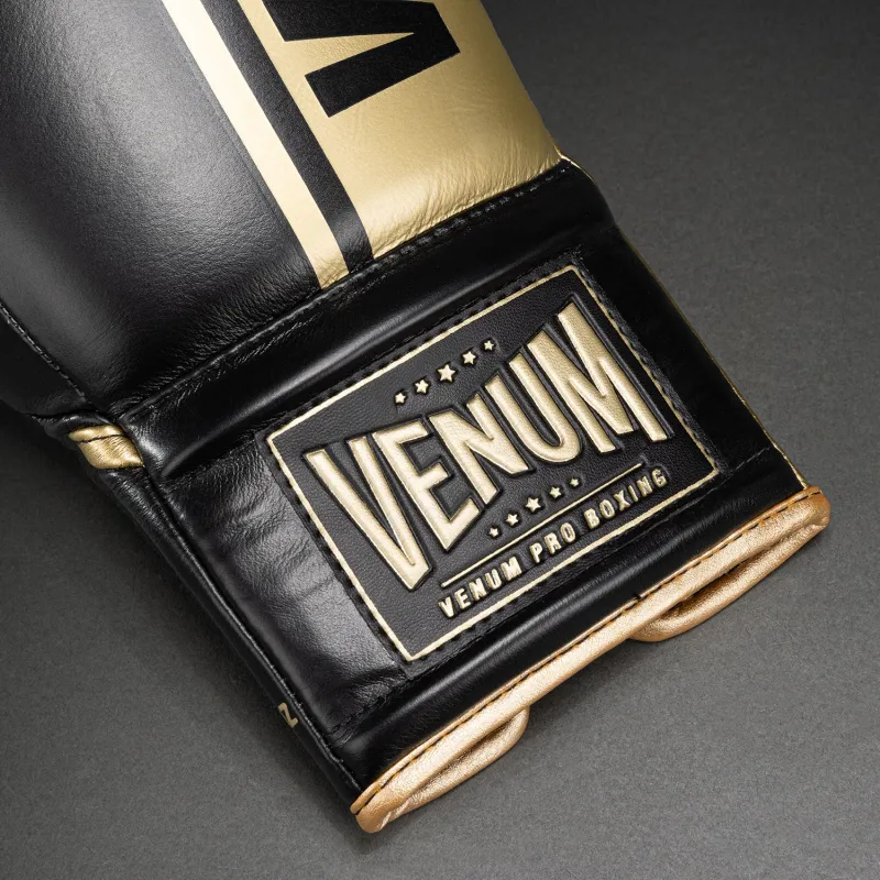 Venum Shield Pro Boxing Gloves with Laces - Black/Gold - Image 3