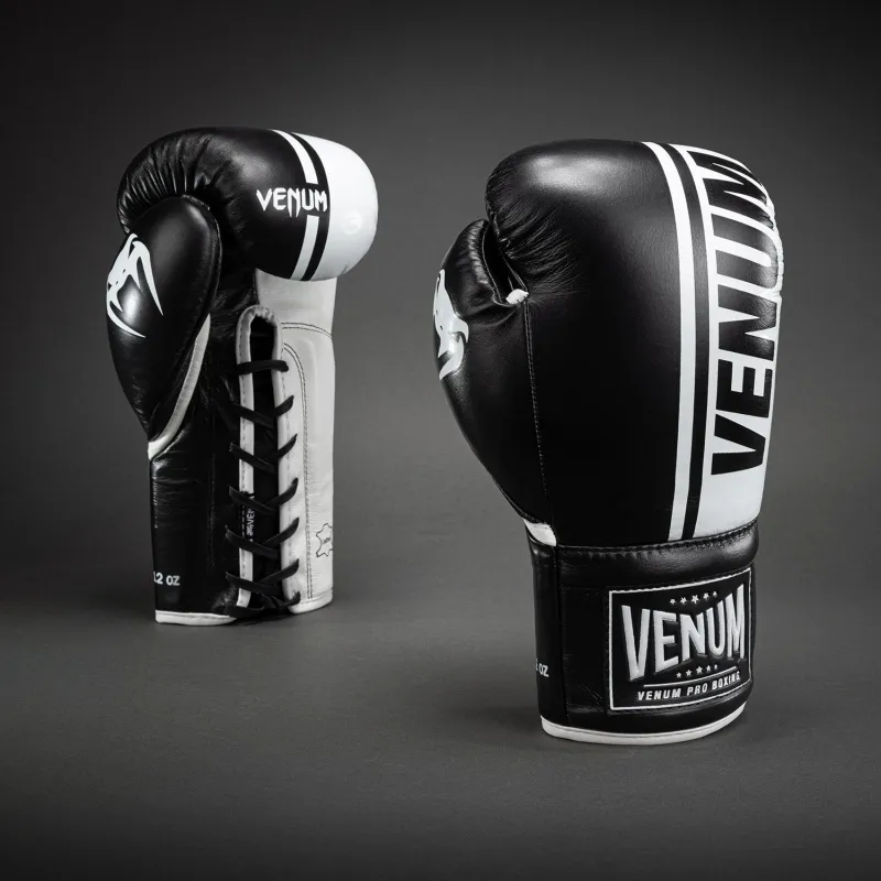 Venum Shield Pro Boxing Gloves with Laces - Black/White - Image 2