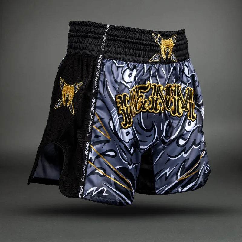 Venum Wolf Atak Muay Thai Shorts - Black/Grey - Image 3