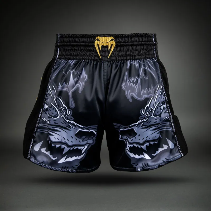 Venum Wolf Atak Muay Thai Shorts - Black/Grey - Image 4