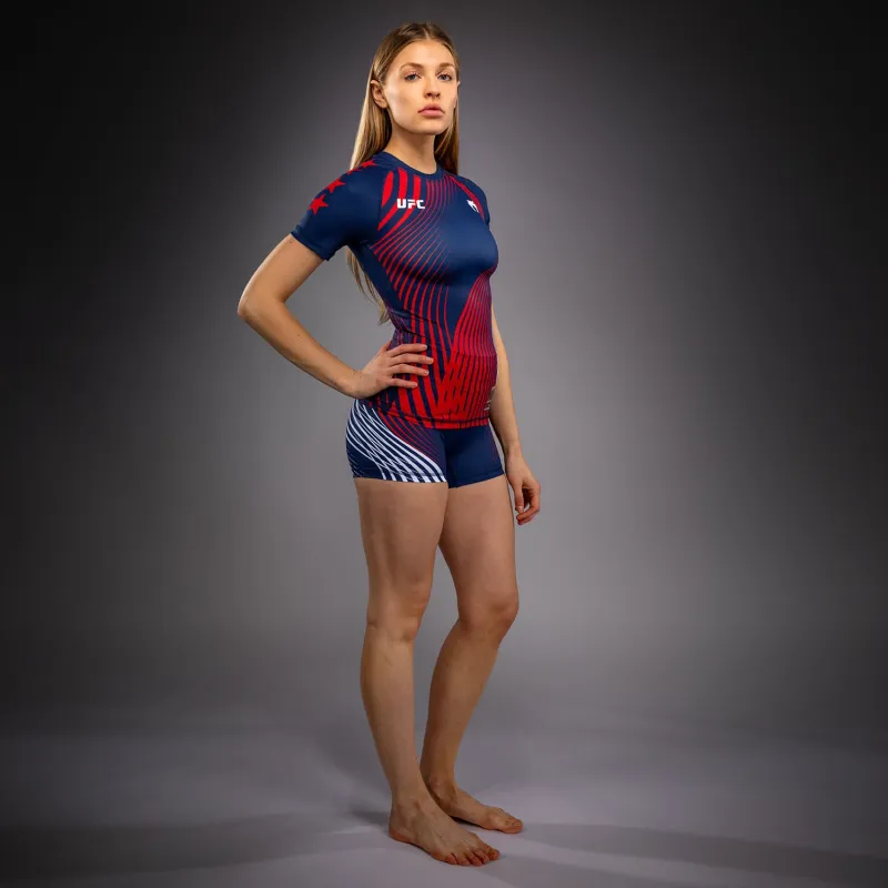 Women's Official UFC Freedom 250 by Venum Blue Authentic Fight Night Short Sleeve Rashguard - Image 3